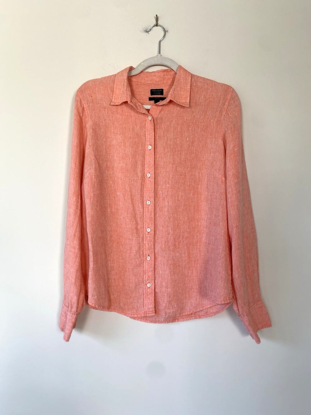 J.Crew Baird McNutt Womenās Shirt 12 Coral Pink Irish Linen Perfect Blouse Top